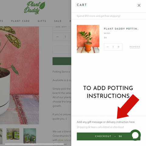 To add potting instructions, simply click on gift/delivery instructions at checkout