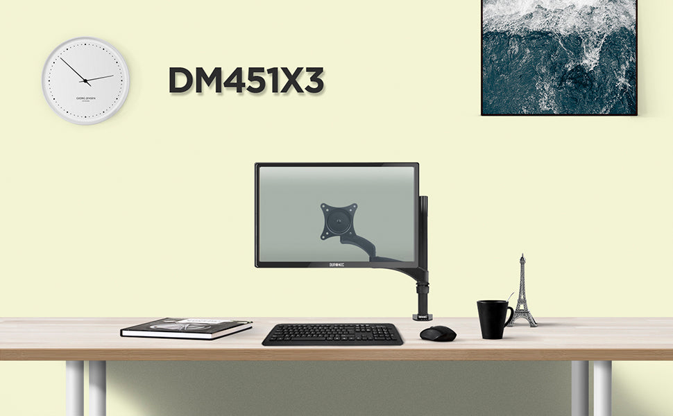 dm451x3, black, desk, mount, bracket, stand, support, riser, arm, double, two, twin, duo, dual, office, computer