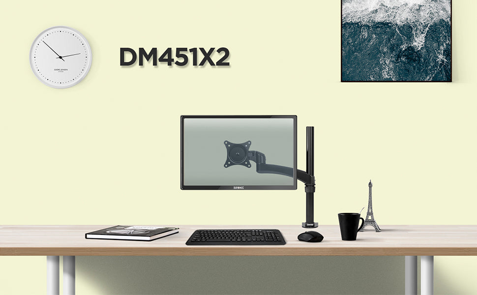 dm451x2, black, desk, mount, bracket, stand, support, riser, arm, double, two, twin, duo, dual, office, computer