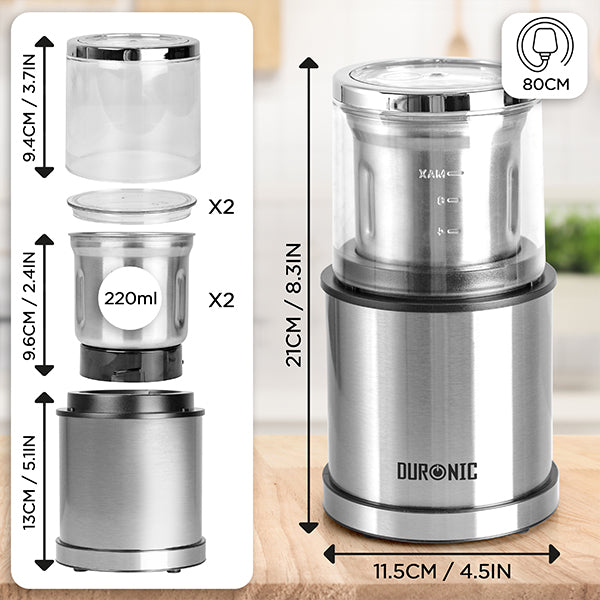 Duronic CG421 macina caffè e spezie 2-in-1 – Mulino elettrico per ingr