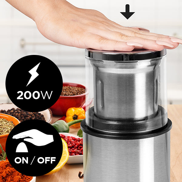 Duronic CG300 Macina spezie elettrico 300W – Macina caffè per 15 tazze 100g  – Grinder 4 lame in acciaio INOX – Macinino per ingredienti secchi e umid