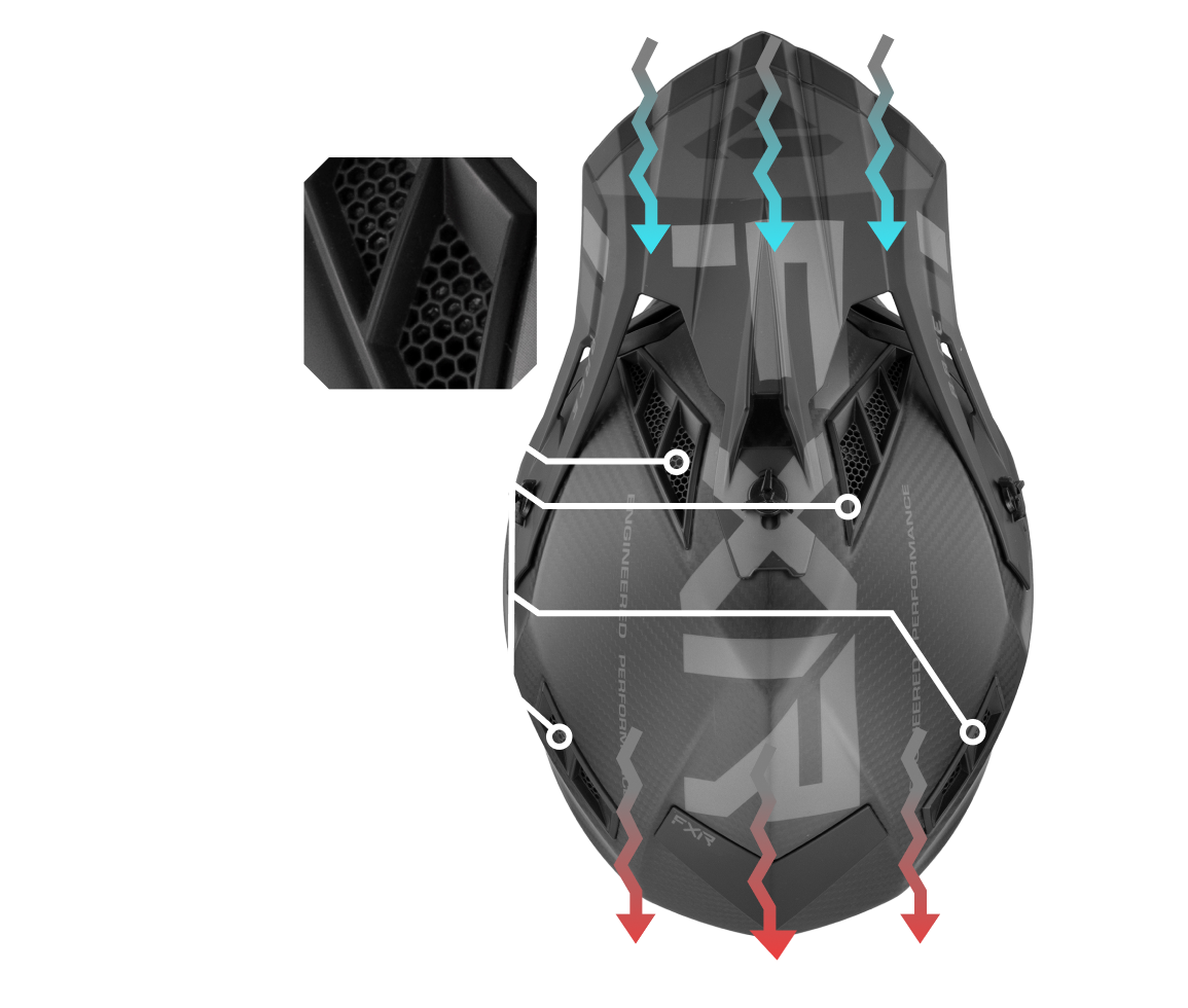 A top view image of Helium Carbon Alloy helmet showing the gap ventilation stystem