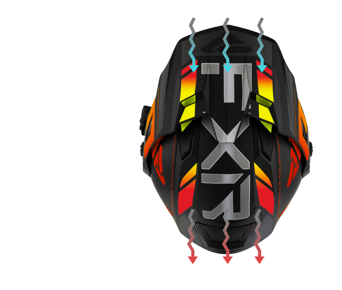 A top view image of Maverick X helmet showing the gap ventilation stystem