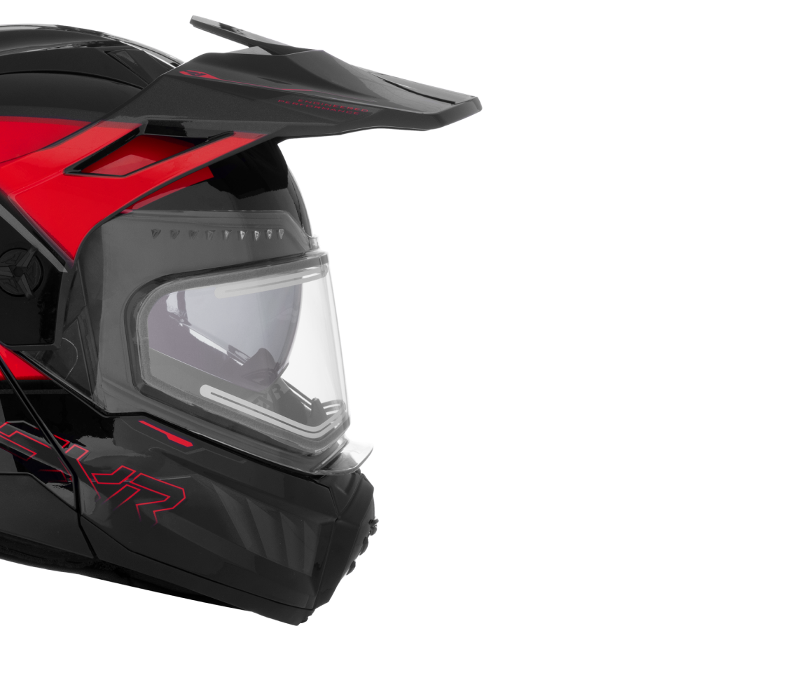 A right-side view close-up shot of the electrically heated, anti-fog shield