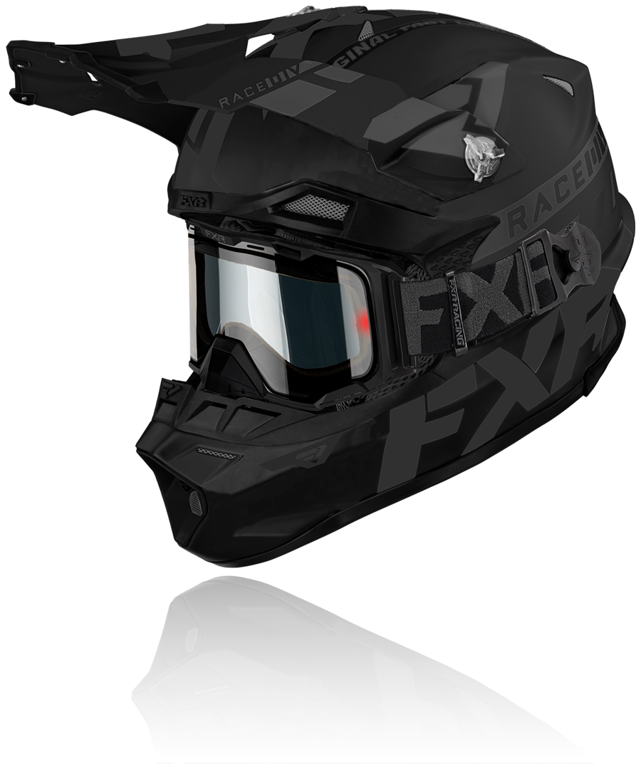 A front view image of FXR's Blade Coldstop black ops QRScolorway helmet