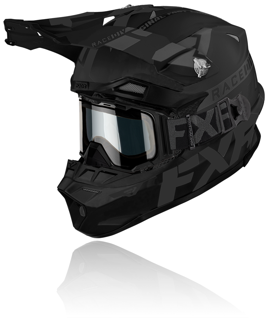 A front view image of FXR's Blade Cold Stop QRS black ops colorway helmet