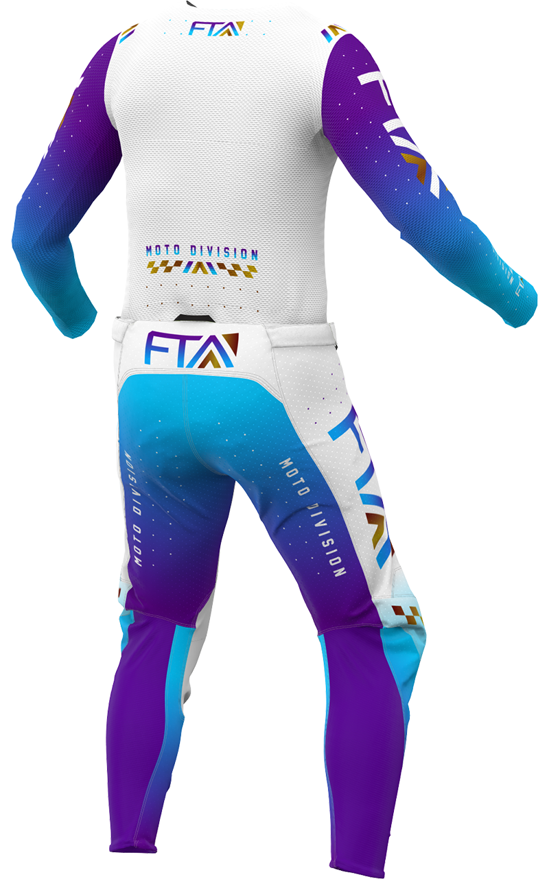 A 3D image of FTA's STYLZ FLO Jersey and Pant in chill colorway