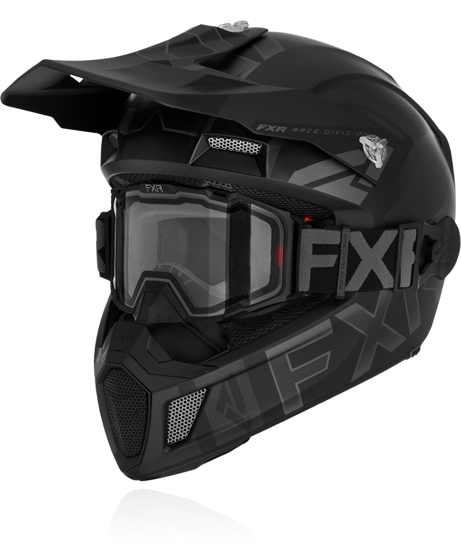 A front view image of FXR's Clutch Cold Stop QRS Heated inferno colorway helmet