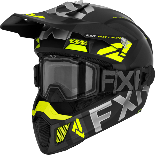 Front-angle product shot of FXR's Clutch Cold Stop QRS helmet