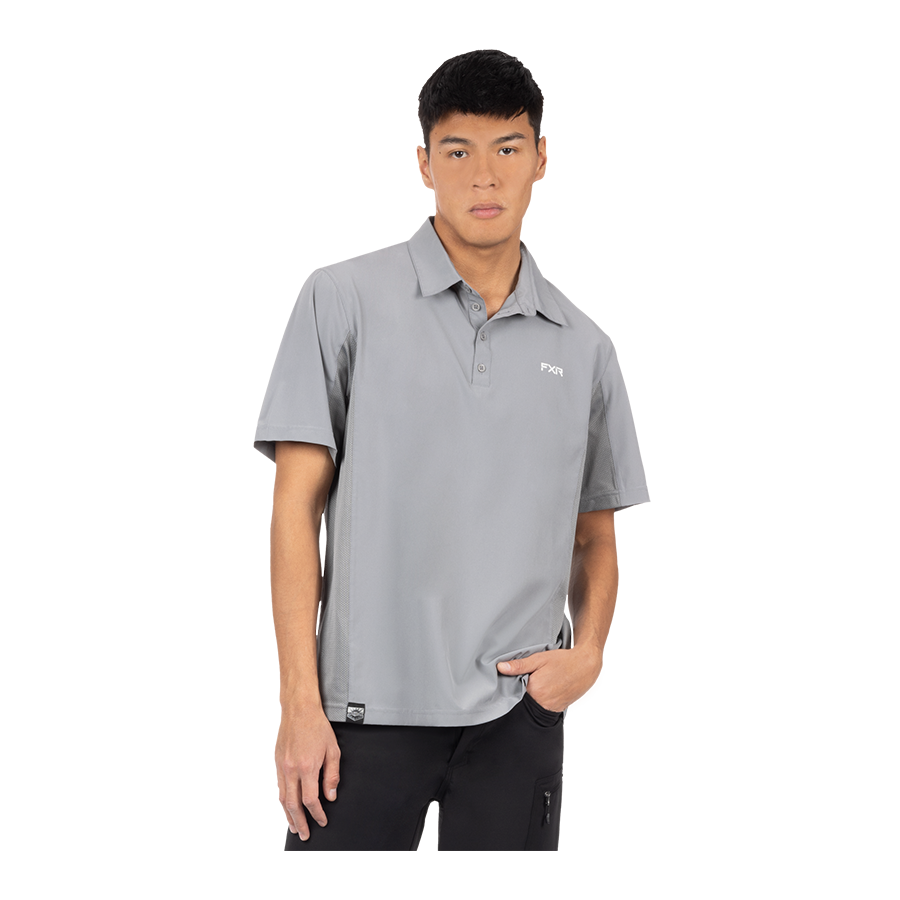 3D image of FXR's Men's Breeze Performance UPF Polo Shirt in Grey colorway