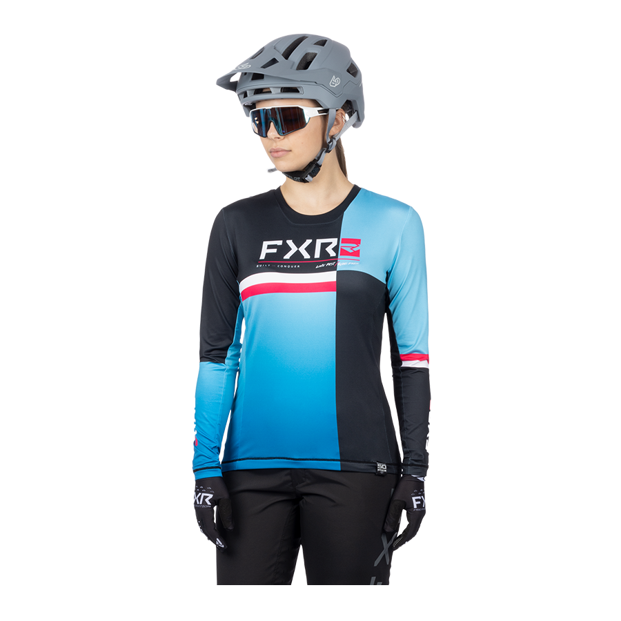 Image of FXR's Women's Proflex Long Sleeve Jersey in Sky Fade/Black colorway