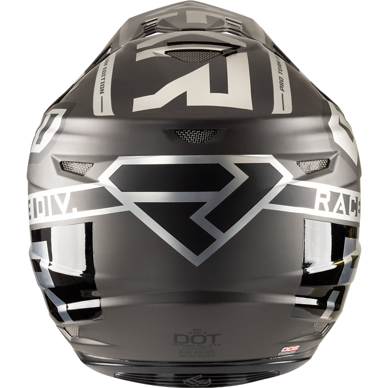 An image of FXR's 6D ATR-2 Race Div Helmet in black/gold/char/chrome colourway