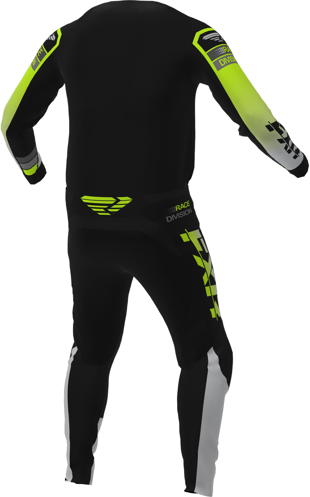 A 3D image of FXR's Clutch MX Jersey and Pant in Black/Grey/Hi-Vis colorway