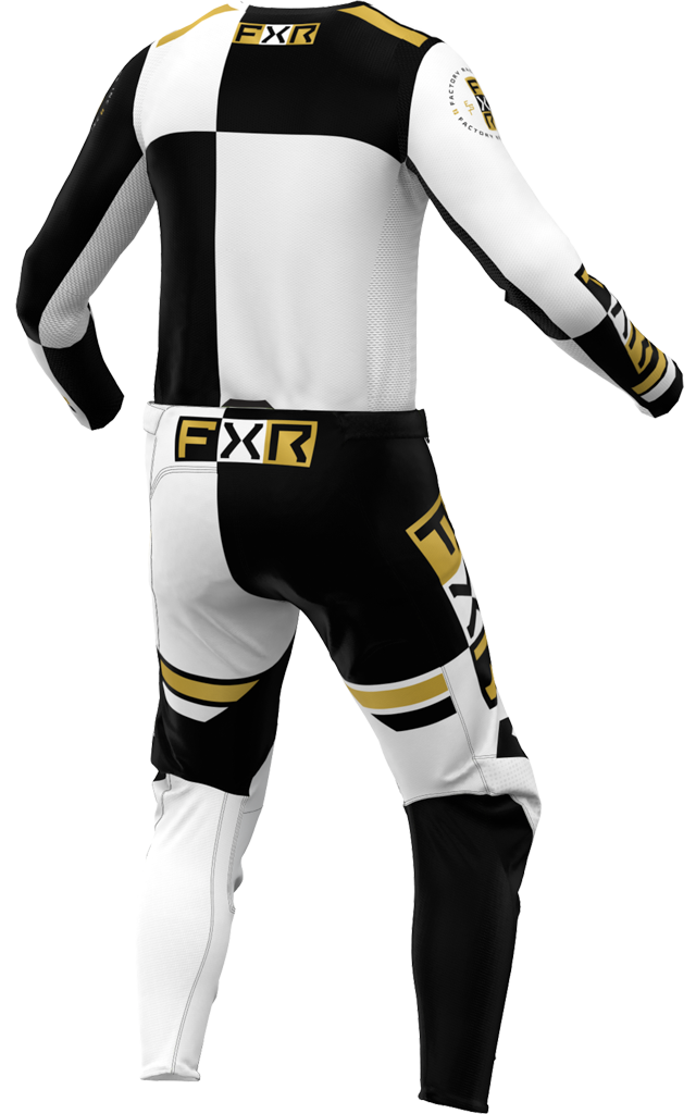 A 3D image of FXR's Battalion MX Jersey and Pant in White/Black  colorway