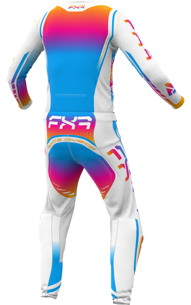 A 3D image of FXR's Vapor Air MX Jersey and Pant in Cyclone colorway