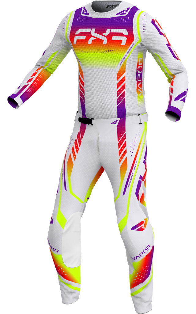 A 3D image of FXR's Vapor Air MX Jersey and Pant in Guava colorway