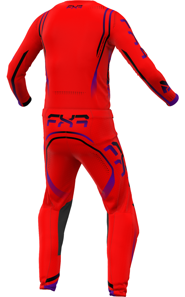 A 3D image of FXR's Vapor MX Jersey and Pant in Bloodshot colorway