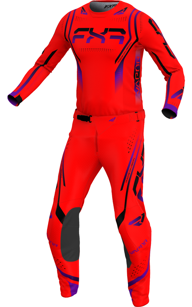 A 3D image of FXR's Vapor MX Jersey and Pant in Bloodshot colorway