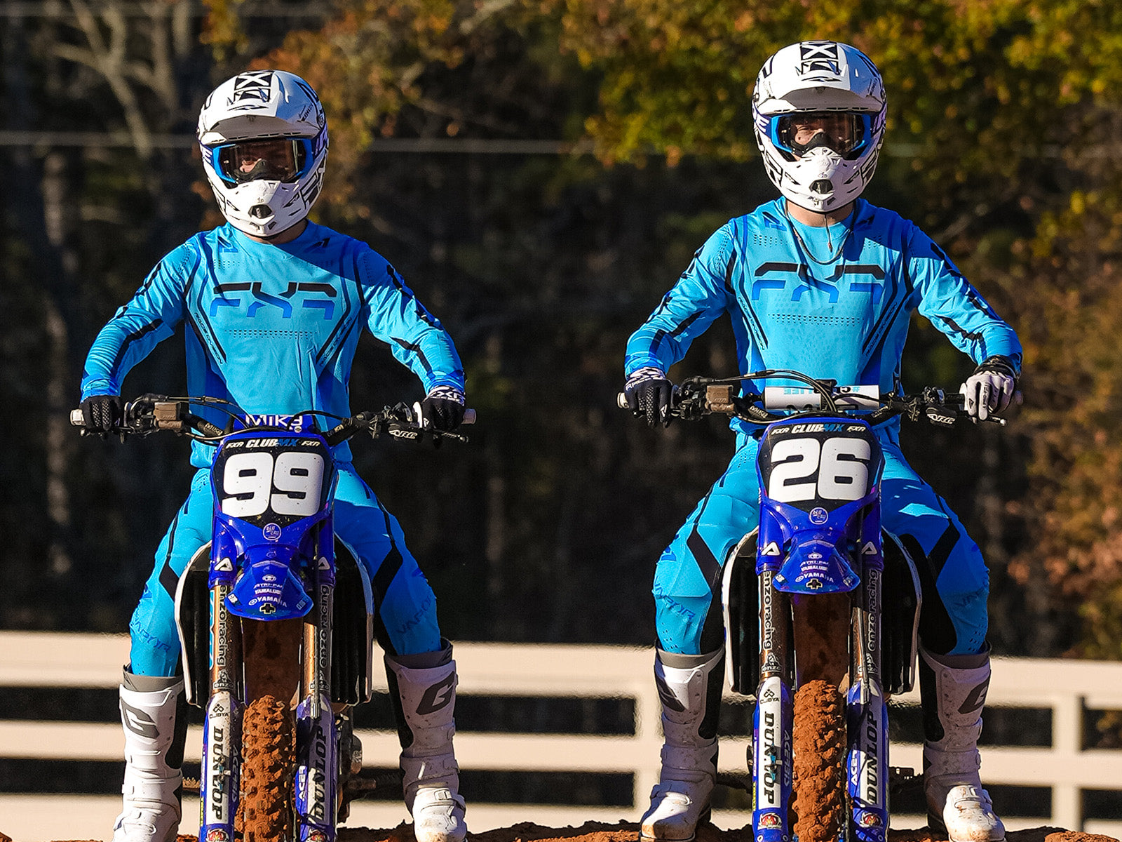 A long shot of Garrett Marchbanks and Jett Reynolds in FXR's new 2024.5 LE Vapor kit in skyline colorway