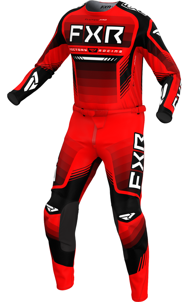 A 3D image of FXR's Clutch Pro MX Jersey and Pant in Red/Black colorway