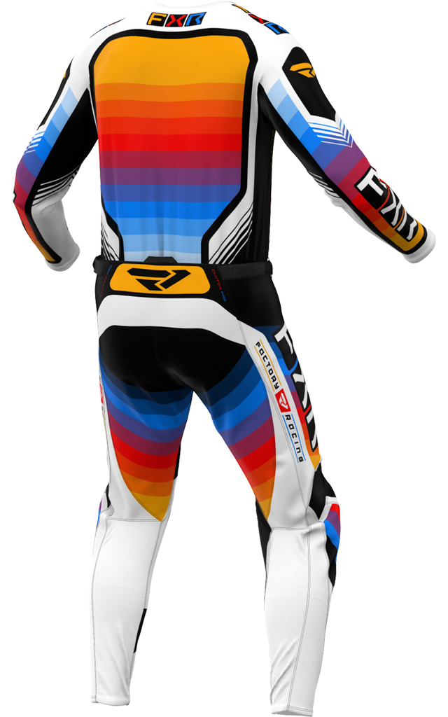 A 3D image of FXR's Clutch Pro MX Jersey and Pant in Spectrum colorway