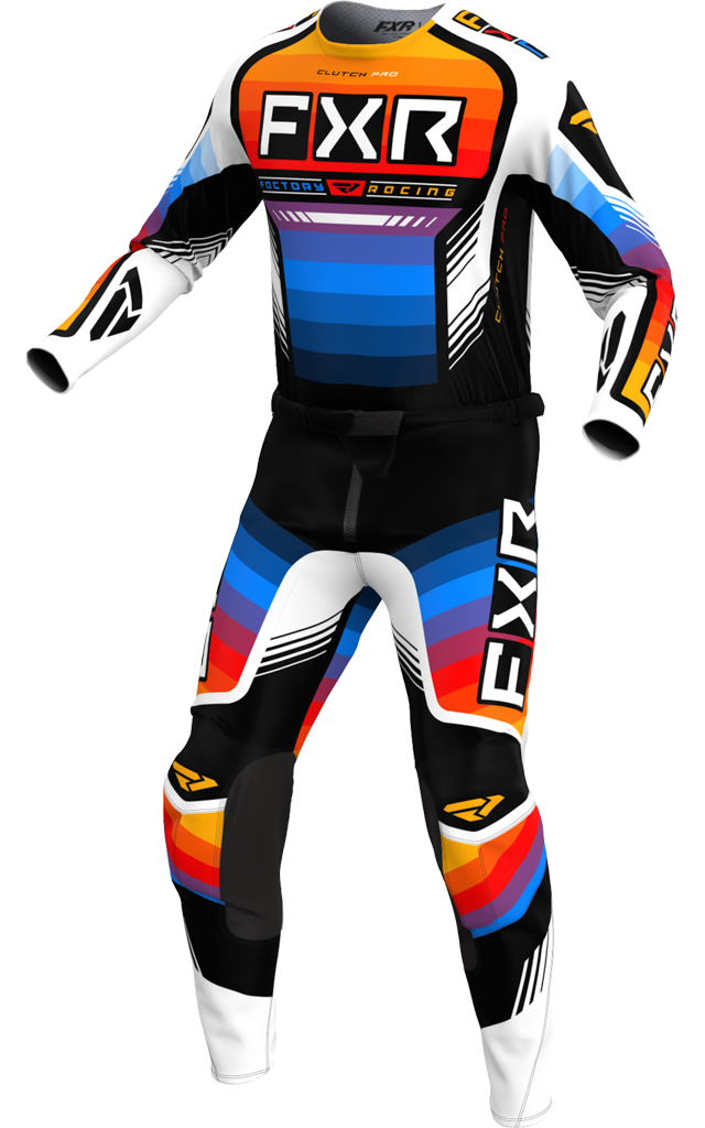 A 3D image of FXR's Clutch Pro MX Jersey and Pant in Spectrum colorway