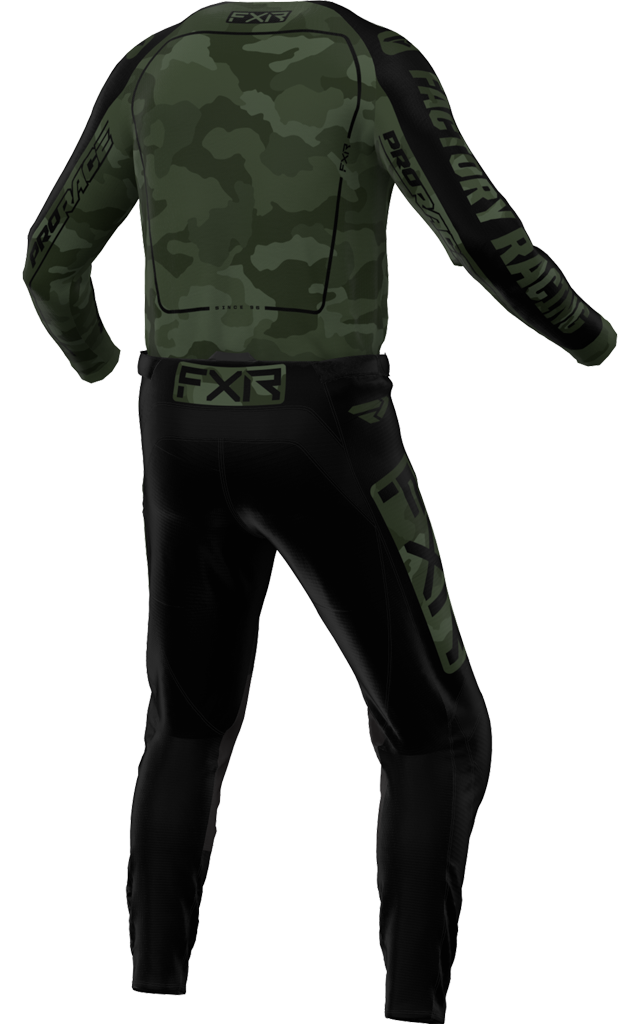 A 3D image of FXR's Clutch MX Jersey and Pant in Camo Black colorway