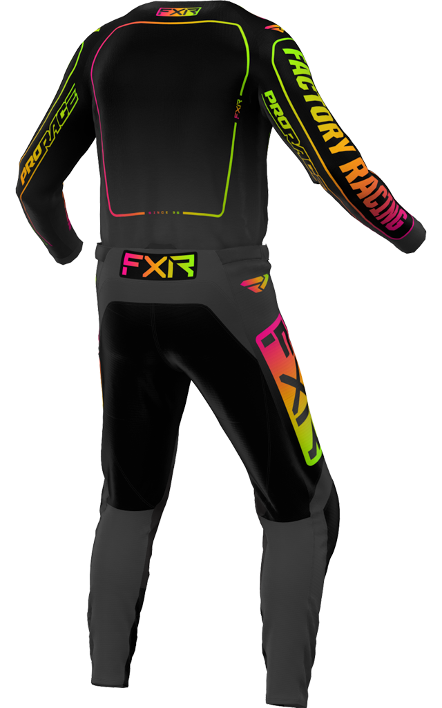 A 3D image of FXR's Clutch MX Jersey and Pant in Black/Sherbet colorway