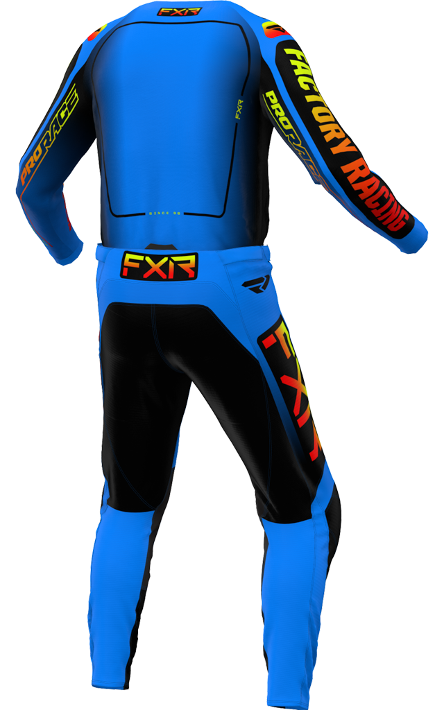 A 3D image of FXR's Clutch MX Jersey and Pant in Blue Inferno colorway