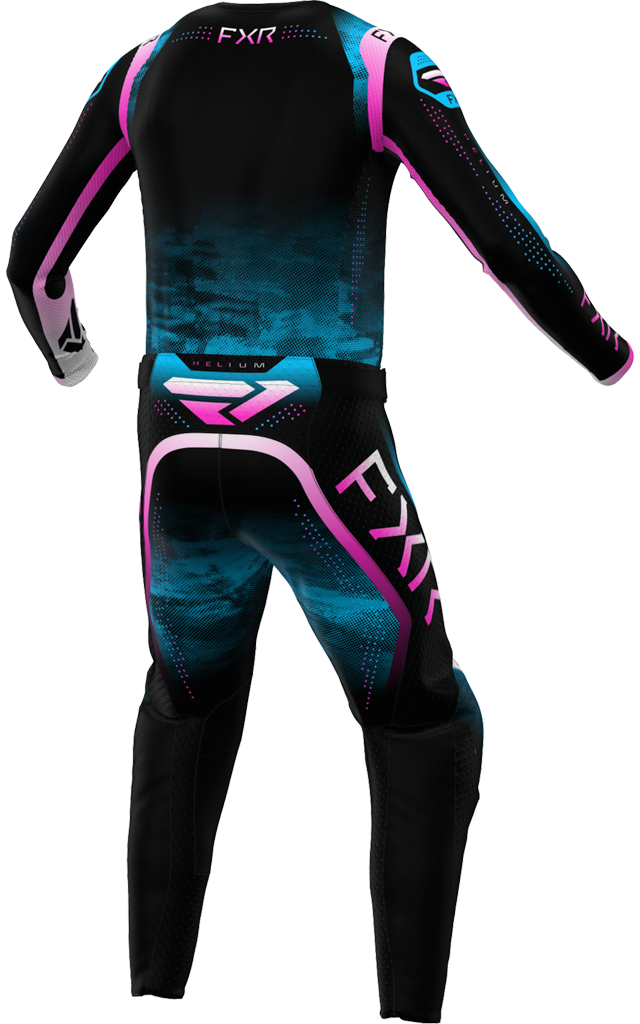 A 3D image of FXR's Helium MX Jersey and Pant in Circuit colorway