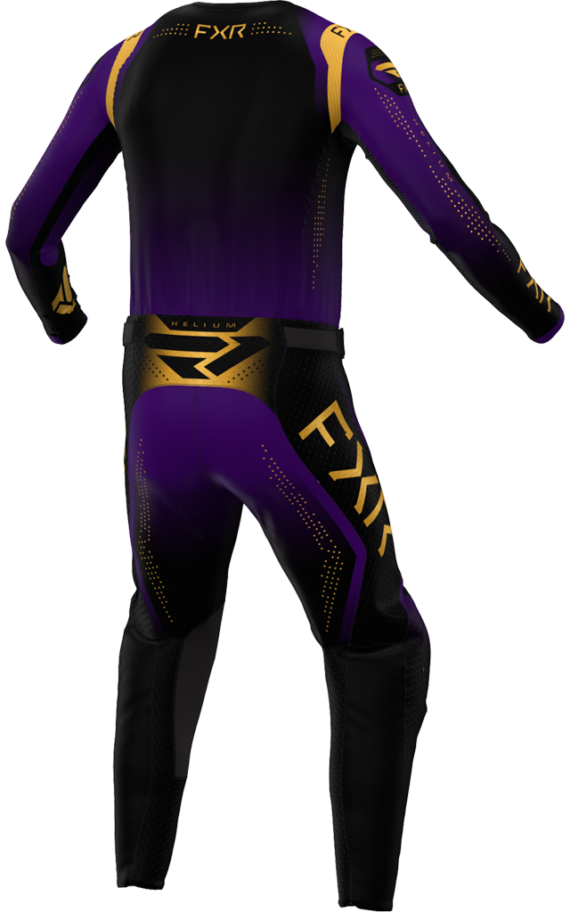 A 3D image of FXR's Helium MX Jersey and Pant in Crown colorway