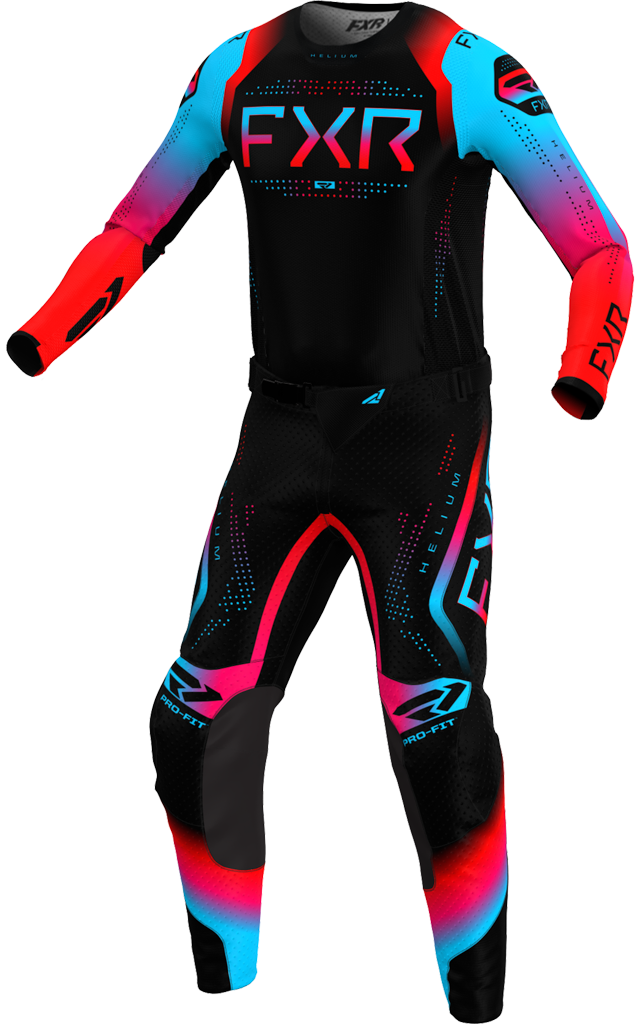A 3D image of FXR's Helium MX Jersey and Pant in Ice colorway