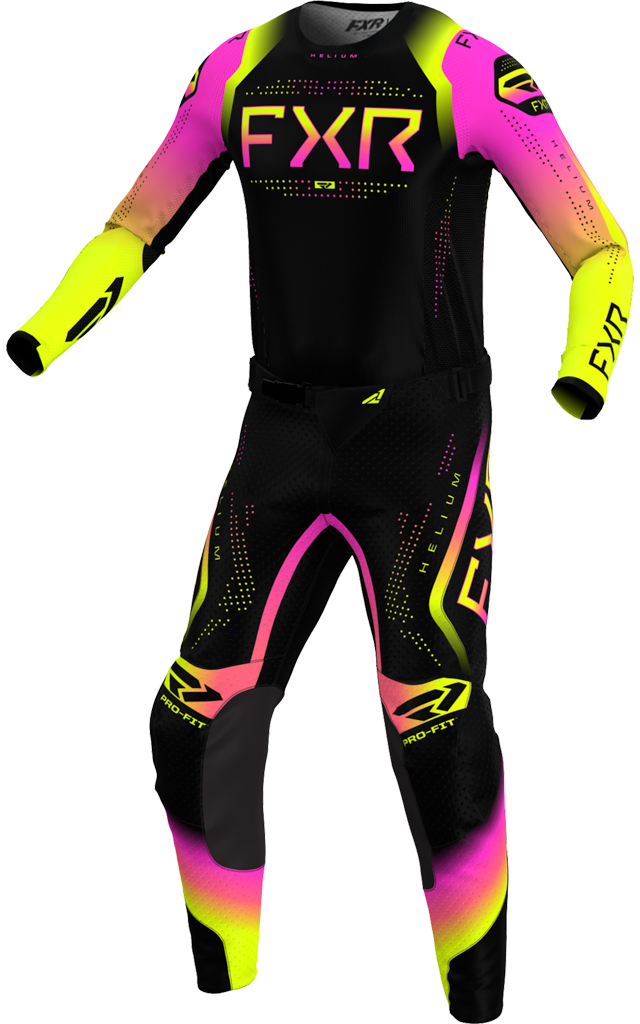 A 3D image of FXR's Helium MX Jersey and Pant in Pink Lemonade colorway