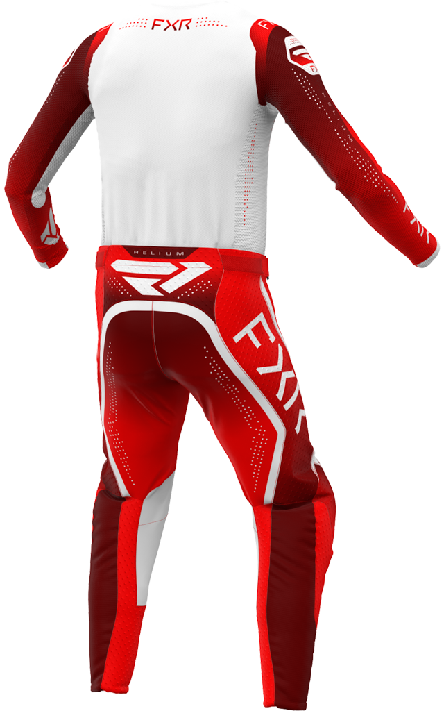 A 3D image of FXR's Helium MX Jersey and Pant in Red Dawn colorway