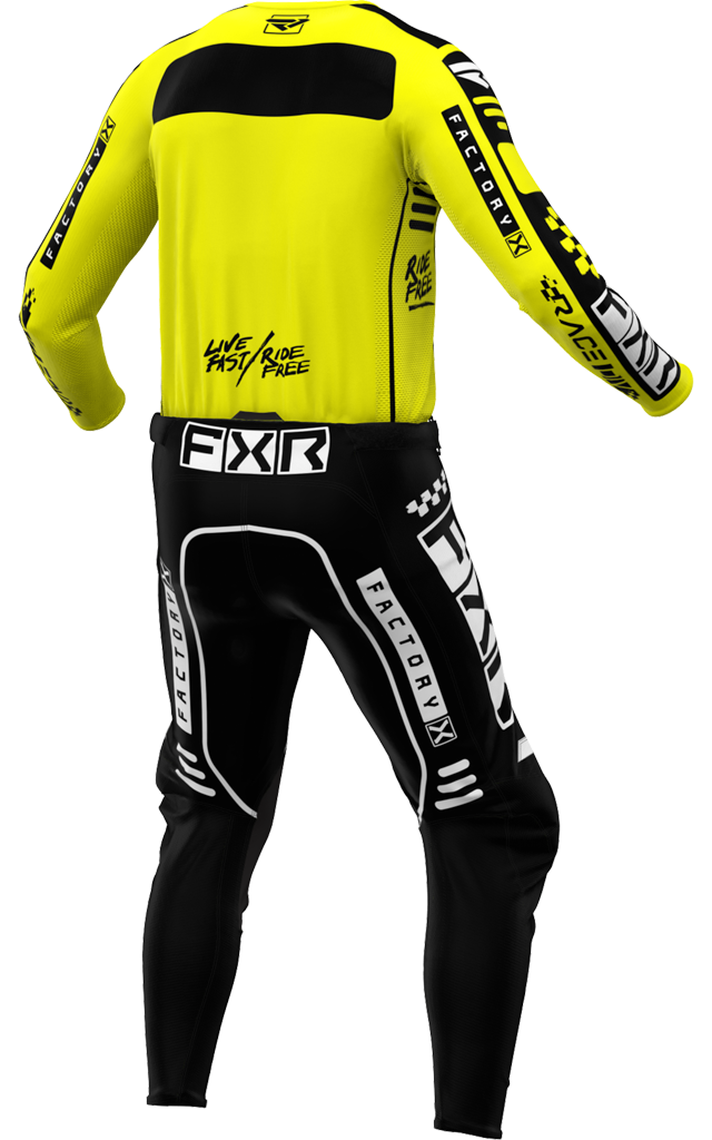 A 3D image of FXR's Podium Gladiator MX Jersey and Pant in Yellow/Black colorway