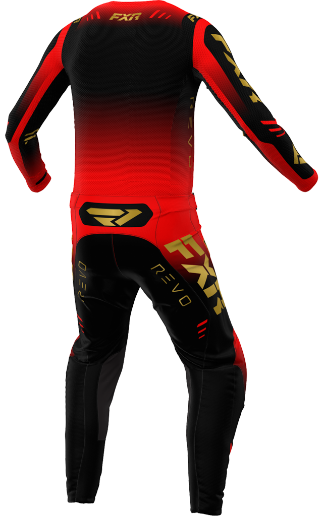 A 3D image of FXR's Revo MX Jersey and Pant in Crimson colorway