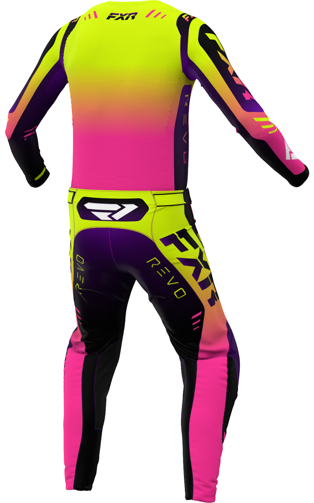 A 3D image of FXR's Revo MX Jersey and Pant in LED colorway