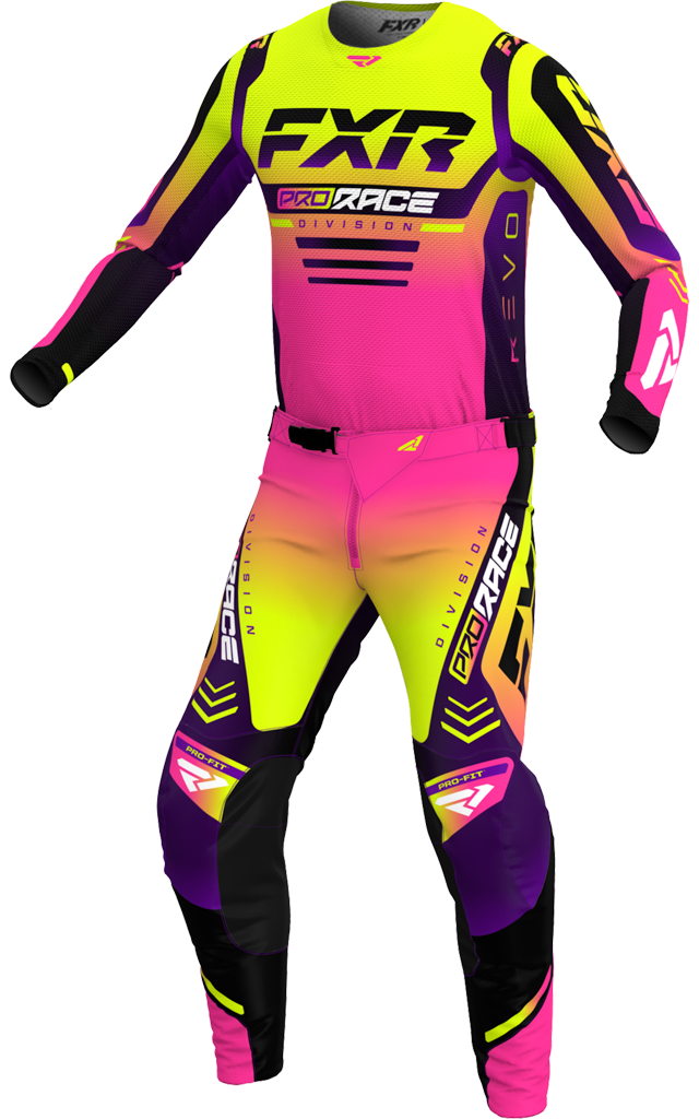 A 3D image of FXR's Revo MX Jersey and Pant in LED colorway