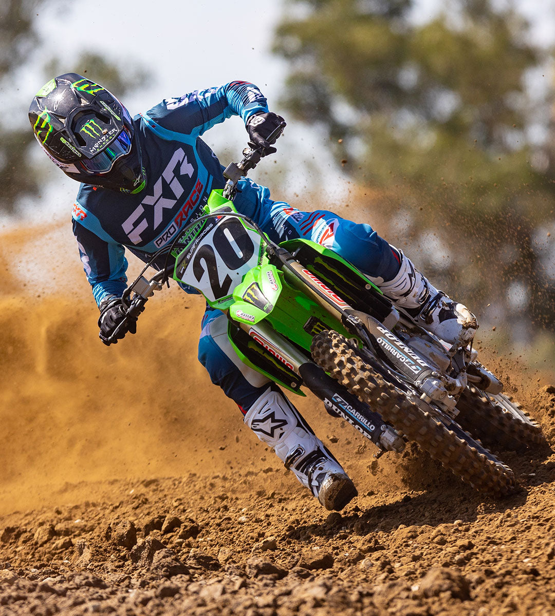 An image of a MX rider sporting the '24 Revo jersey and pant