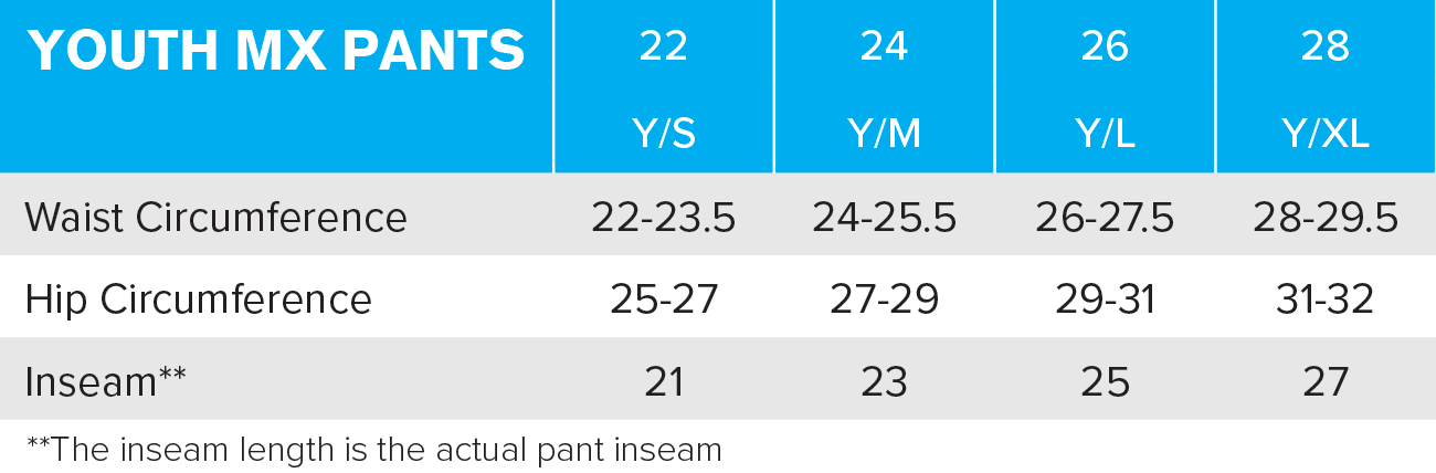 Fxr Pant Size Chart