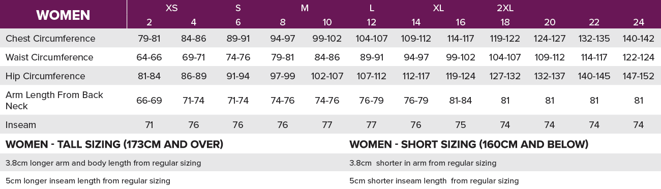 Women S 2xl Size Chart