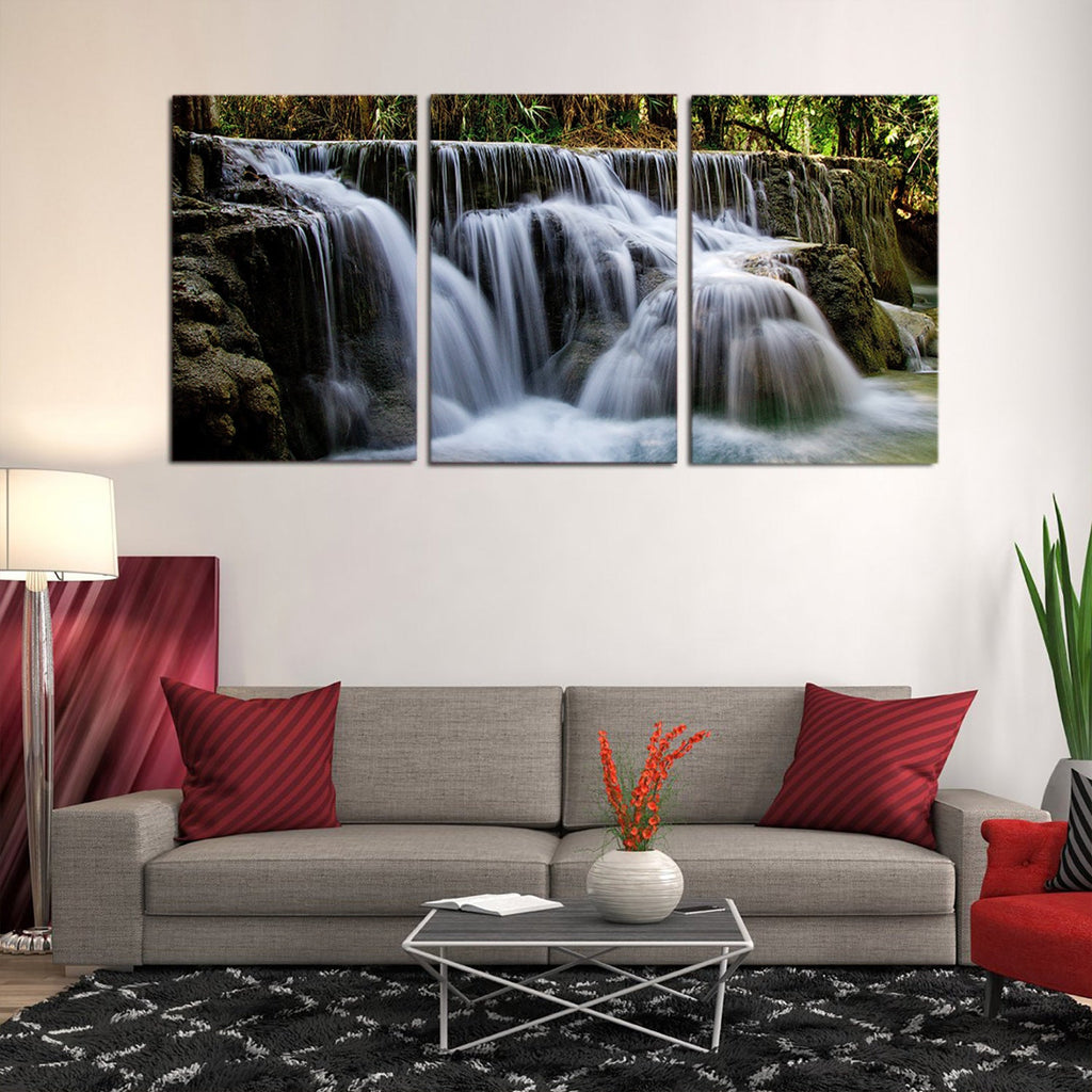 Beautiful Tropical Waterfall 3 Piece Canvas Wall Art Image Picture Wal ...