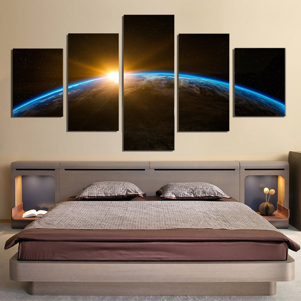 Planet Earth World Sunrise 1 2 3 4 5 Piece Space Canvas Wall Art Buy Canvas Wall Art Online Fabtastic Co