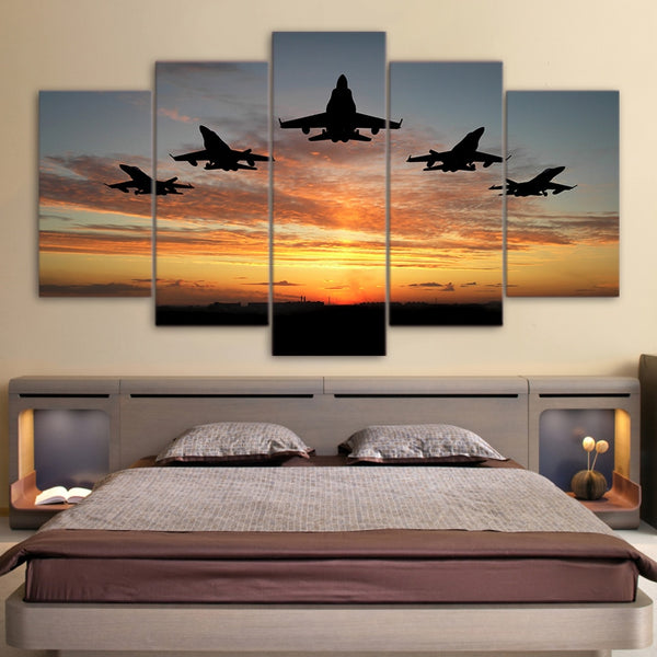 Fighter Jets Airforce Airplanes Sunset Sunrise Framed 5 Piece Military Buy Canvas Wall Art Online Fabtastic Co