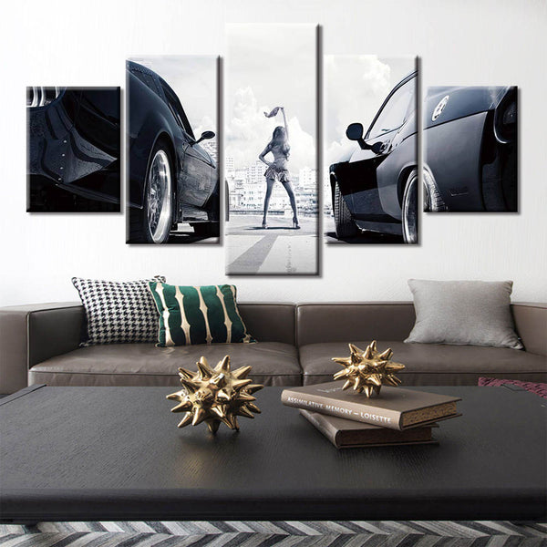 Fast And Furious Racing Cars Framed 5 Piece Movie Canvas Wall Art Pain ...