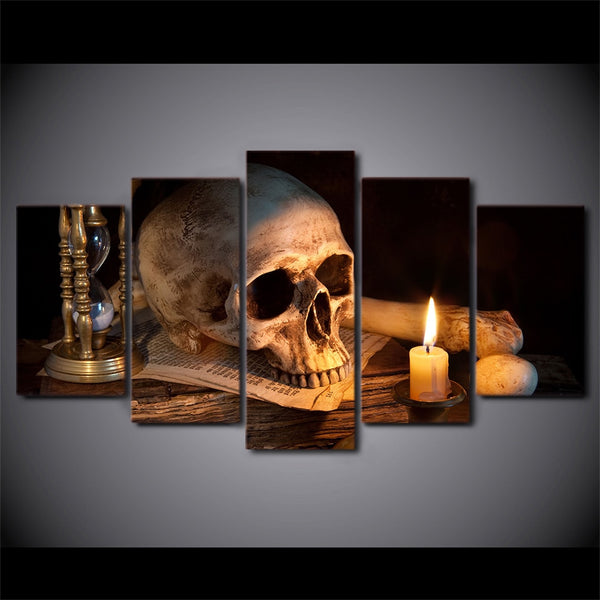 Skull Skeleton Candle Hourglass Death Framed 5 Piece Canvas Wall Art Buy Canvas Wall Art Online Fabtastic Co