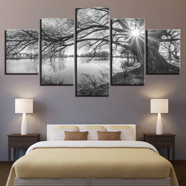 Lakeside Big Trees Black White 5 Piece Canvas Wall Art Buy Canvas Wall Art Online Fabtastic Co