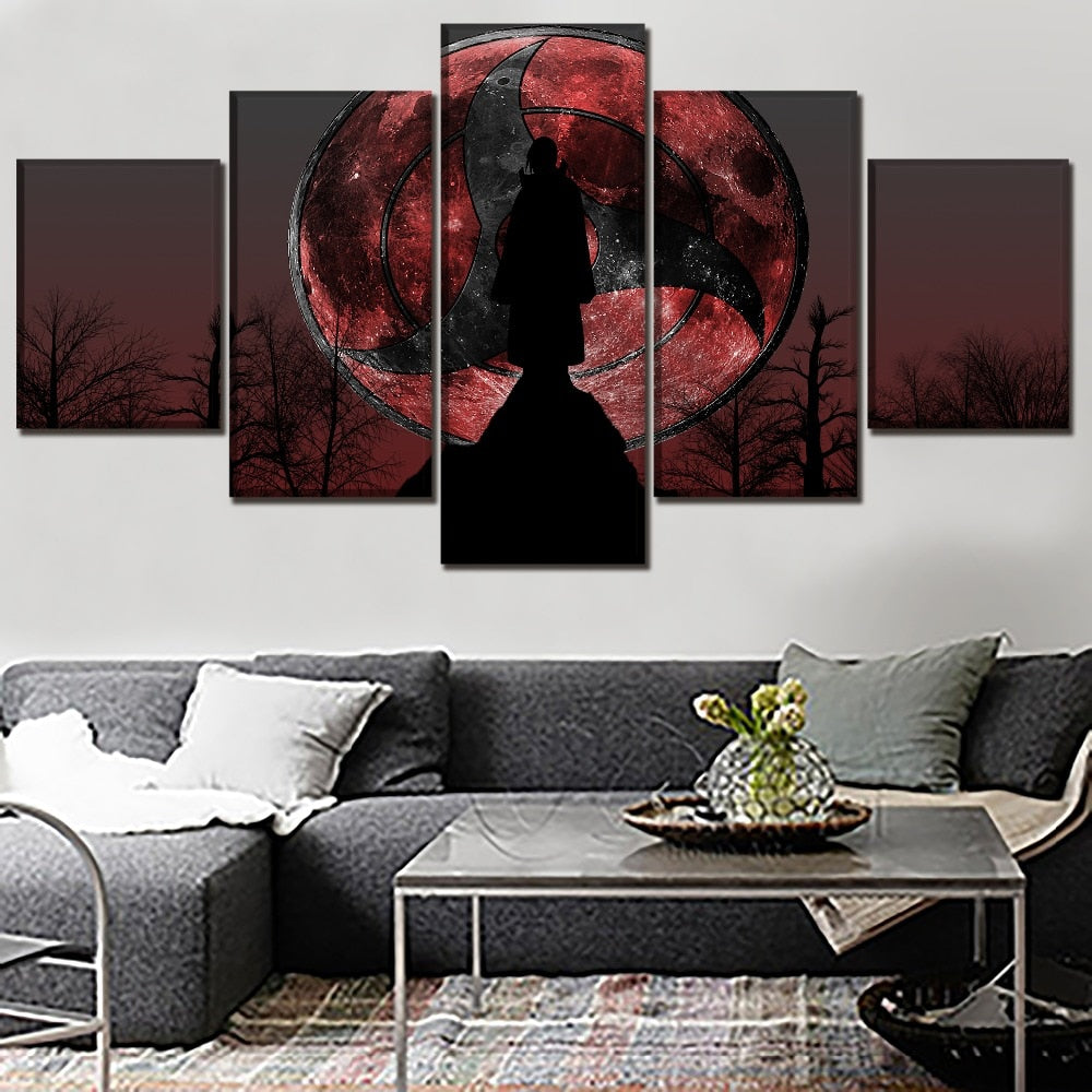 Anime Naruto Itachi Uchiha Moon Framed 5 Piece Canvas Wall Art Image P