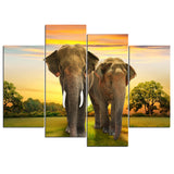African Elephants In Nature Framed 4 Piece Canvas Wall Art Painting Wallpaper Poster Picture Print Photo Decor