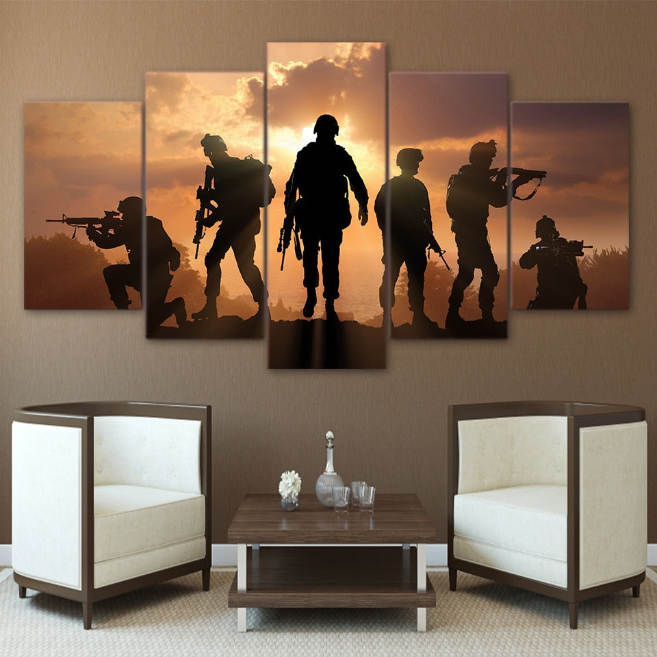 Patriotic US Military Soldiers Framed 5 Piece Panel Canvas Wall Art Pr   Product Image 881630248 1200x1200 